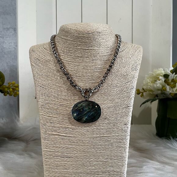 NEW Sterling Silver Large Abalone Shell Pendant Tahitian Peacock Pearl Necklace - Picture 8 of 16